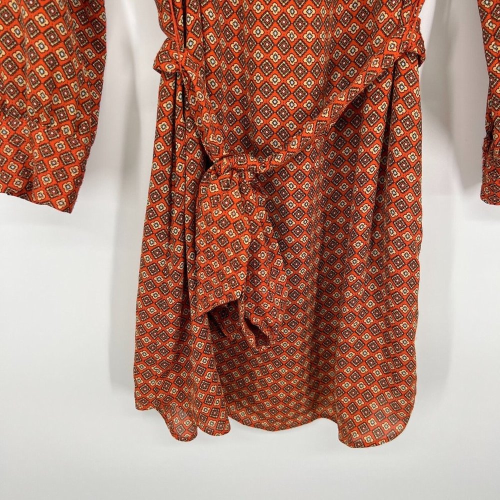 Banana Republic Dress Orange Printed V Neck Long Sleeve Tie Waist - Picture 6 of 11